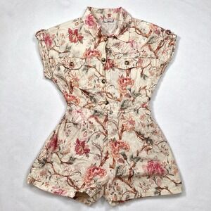 Saiph Made in Italy Floral Linen Blend Button Front Romper Women's Size M